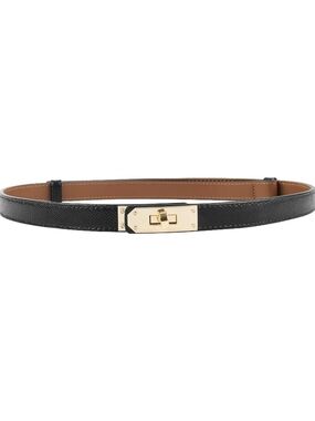 NWOT Hermes-inspired Black Leather Waist Belt with Gold Turn-Lock